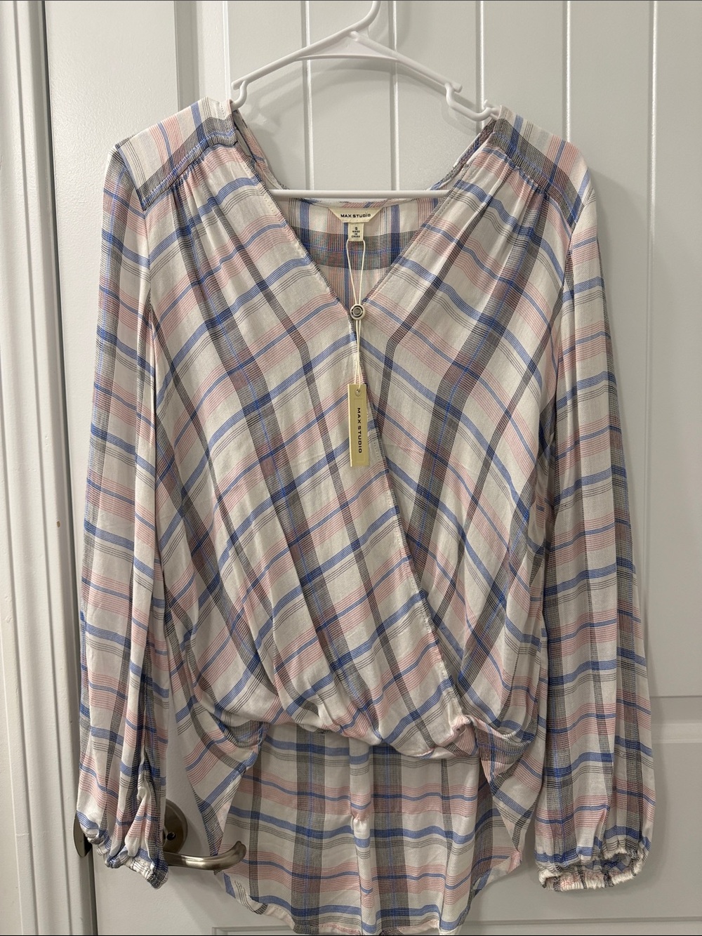 NWT size S Maxstudio Plaid Blouse in Pink & Blue